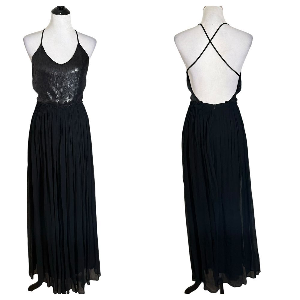 Chan Luu Long Black Sequin Chiffon Dress Size XS Open Back‎ Whimsigoth Formal